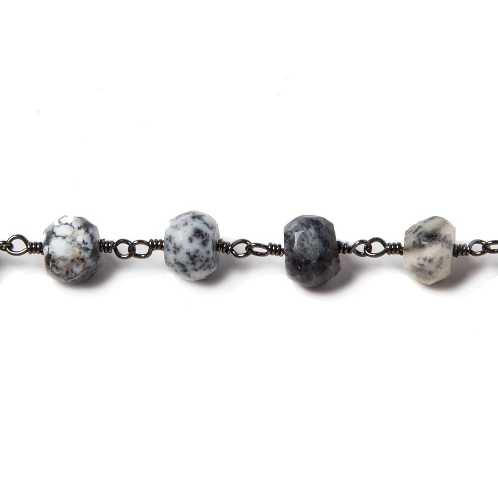 7.5mm Dendritic Opal facet rondelle Black Gold plated Chain by the foot 27pcs - Beadsofcambay.com