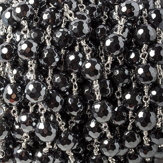 7.5mm Hematite faceted round Silver chain 21 pieces - Beadsofcambay.com
