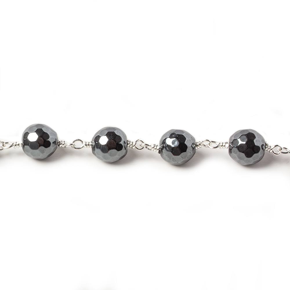 7.5mm Hematite faceted round Silver chain 21 pieces - Beadsofcambay.com