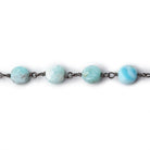 7.5mm Larimar plain coin Black Gold plated .925 Silver chain by the foot 23 pcs - Beadsofcambay.com