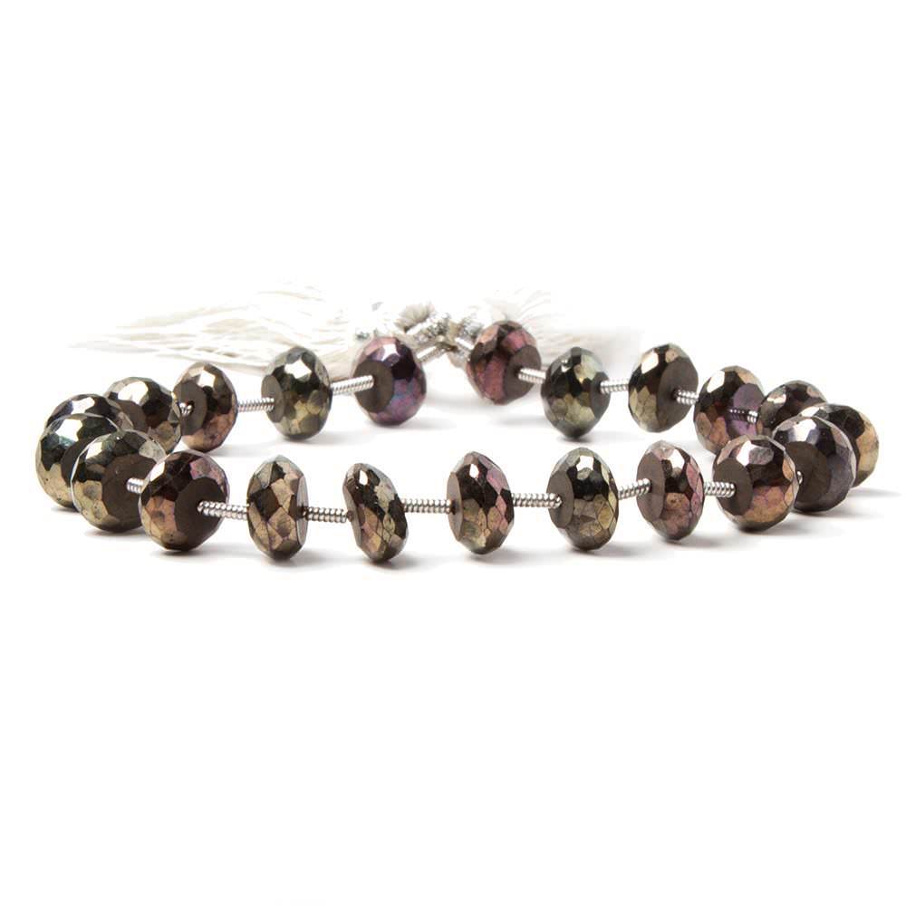 7.5mm Mystic Rose Golden Black Spinel faceted rondelles 7.5 inch 21 beads - Beadsofcambay.com