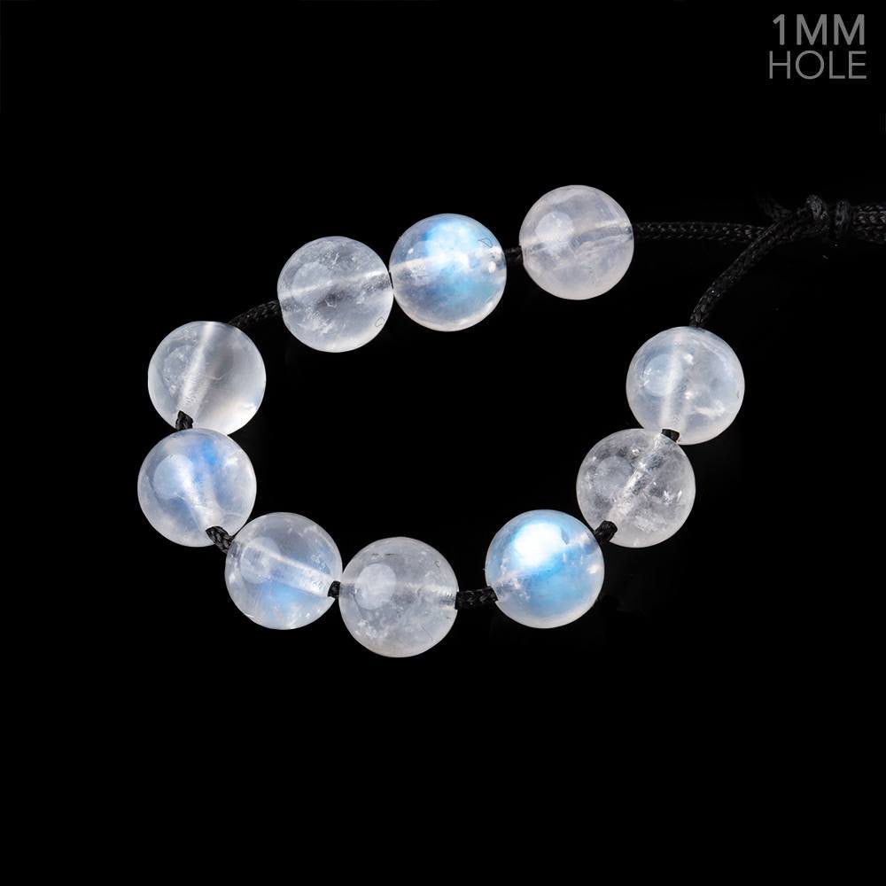 7.5mm Rainbow Moonstone 1mm Large Hole Plain Rounds Set of 10 Beads