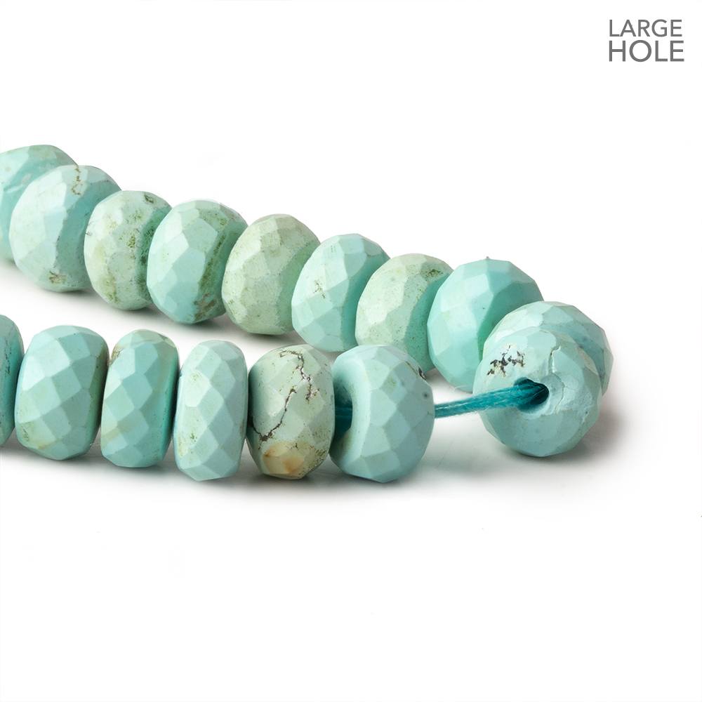 7.5mm Turquoise large hole faceted rondelle beads 16 inch 85 beads - Beadsofcambay.com