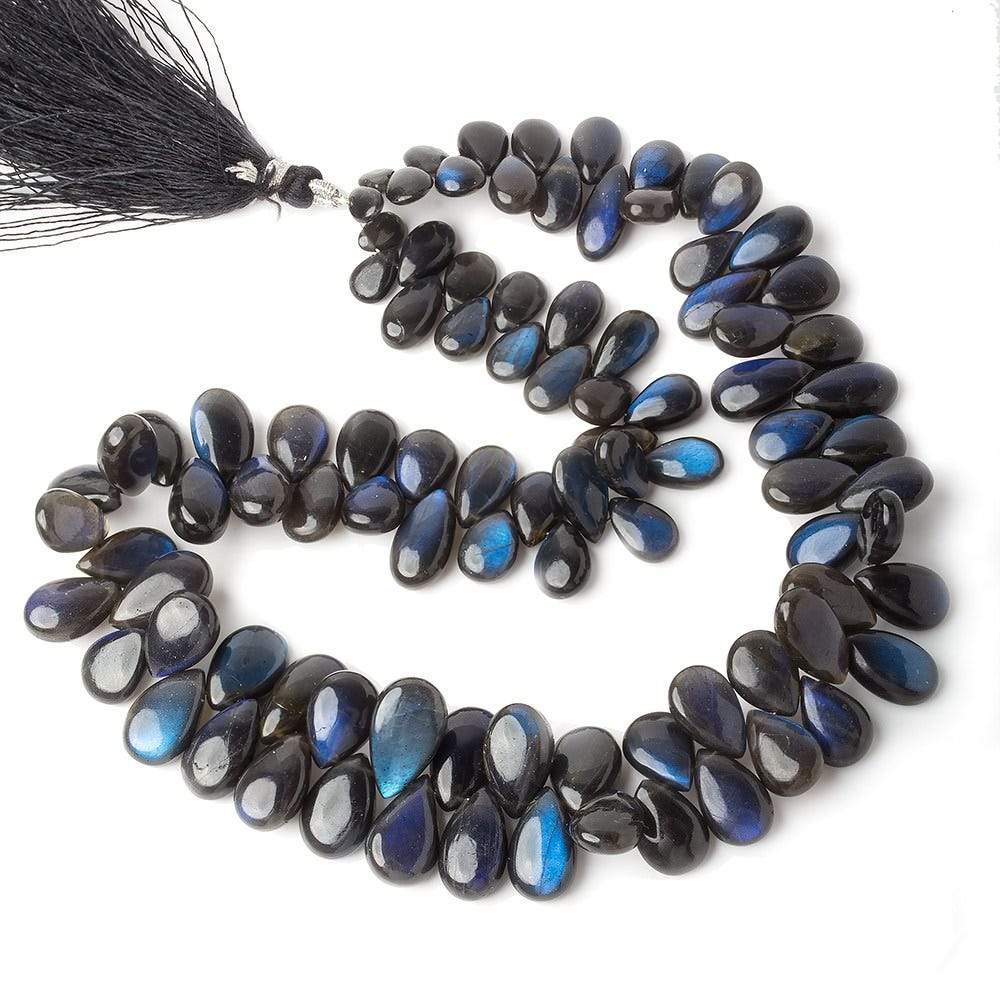 7.5x4-14x8.5mm Black Labradorite plain pear beads 13 inch 95 pieces AAA - Beadsofcambay.com