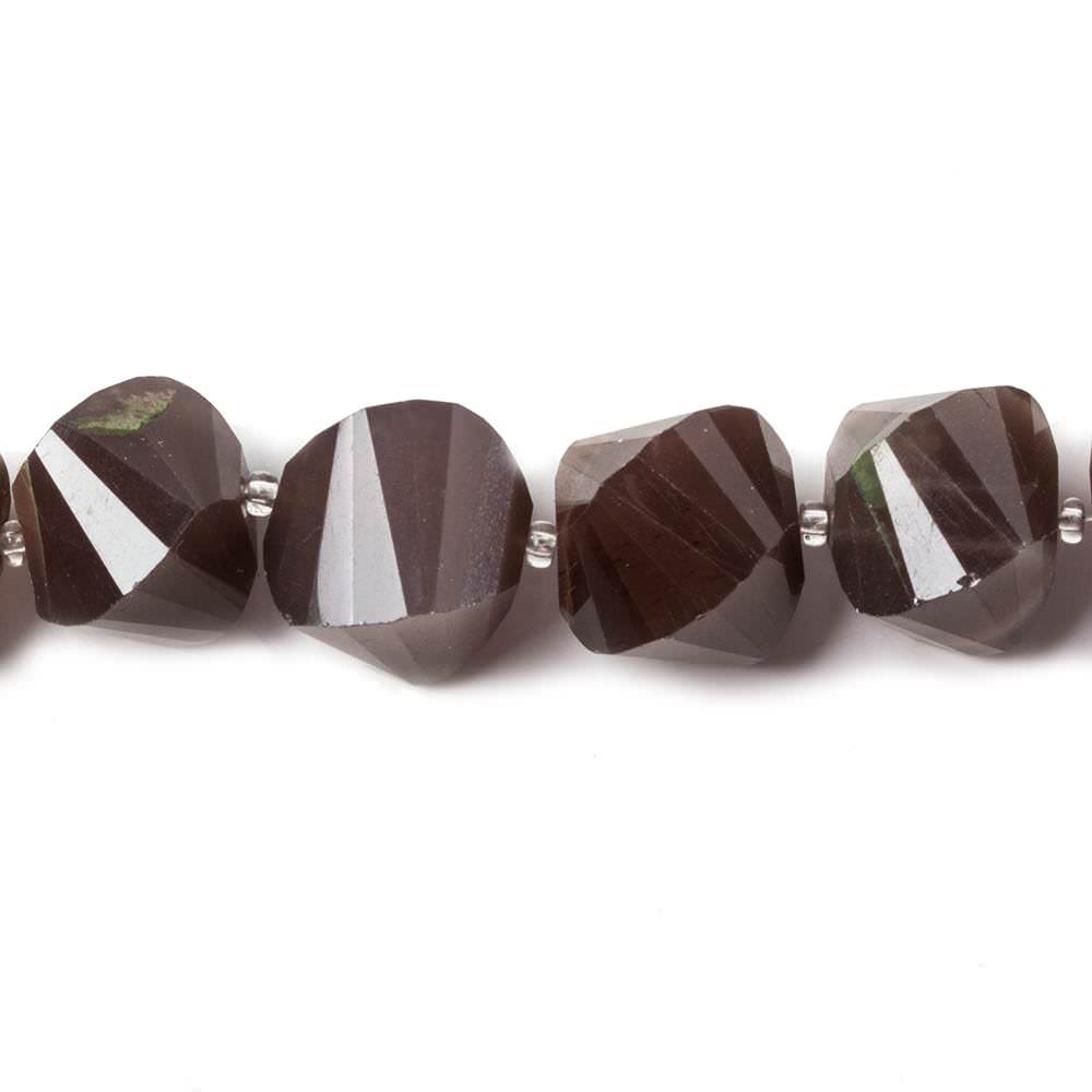 7.5x6.5-12.5x13mm Chocolate Moonstone faceted twist beads 16 inch 36 pieces - Beadsofcambay.com