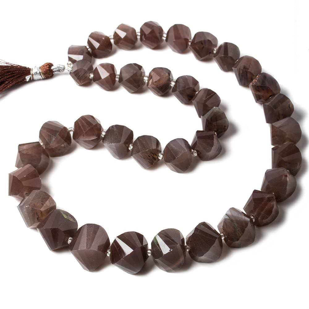 7.5x6.5-12.5x13mm Chocolate Moonstone faceted twist beads 16 inch 36 pieces - Beadsofcambay.com