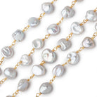 7.5x7-10x8mm Silver Keshi Pearls on Vermeil Chain - LOT of 4 Feet - Beadsofcambay.com
