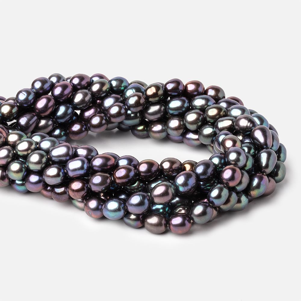 7.5x7-8x7.5mm TriColor Peacock Straight Drill Oval Freshwater Pearl 50 pcs - Beadsofcambay.com