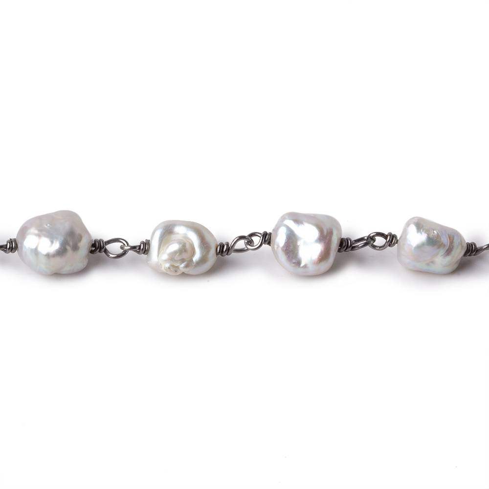 7.5x7.5mm Silver Baroque Freshwater Pearl Black Gold .925 Chain by the foot 26 pearls - Beadsofcambay.com