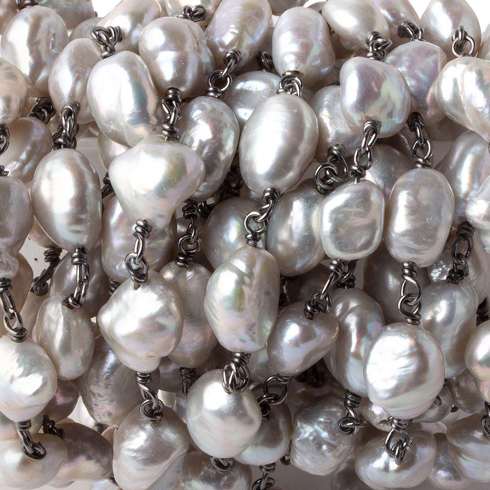 7.5x7.5mm Silver Baroque Freshwater Pearl Black Gold .925 Chain by the foot 26 pearls - Beadsofcambay.com