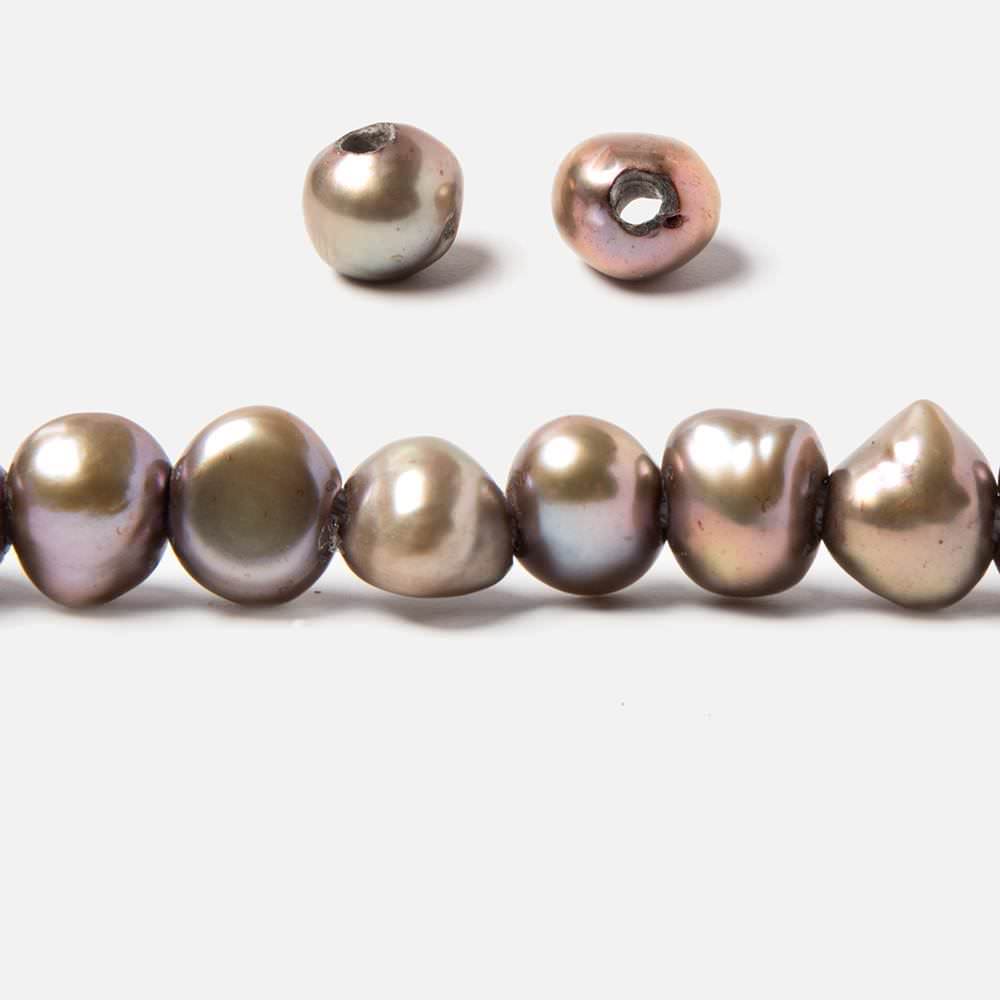 7.5x9-9.5x8.5mm Rose' Mocha Beige Baroque 2.5mm large hole Pearls 15 in. 49 pcs - Beadsofcambay.com