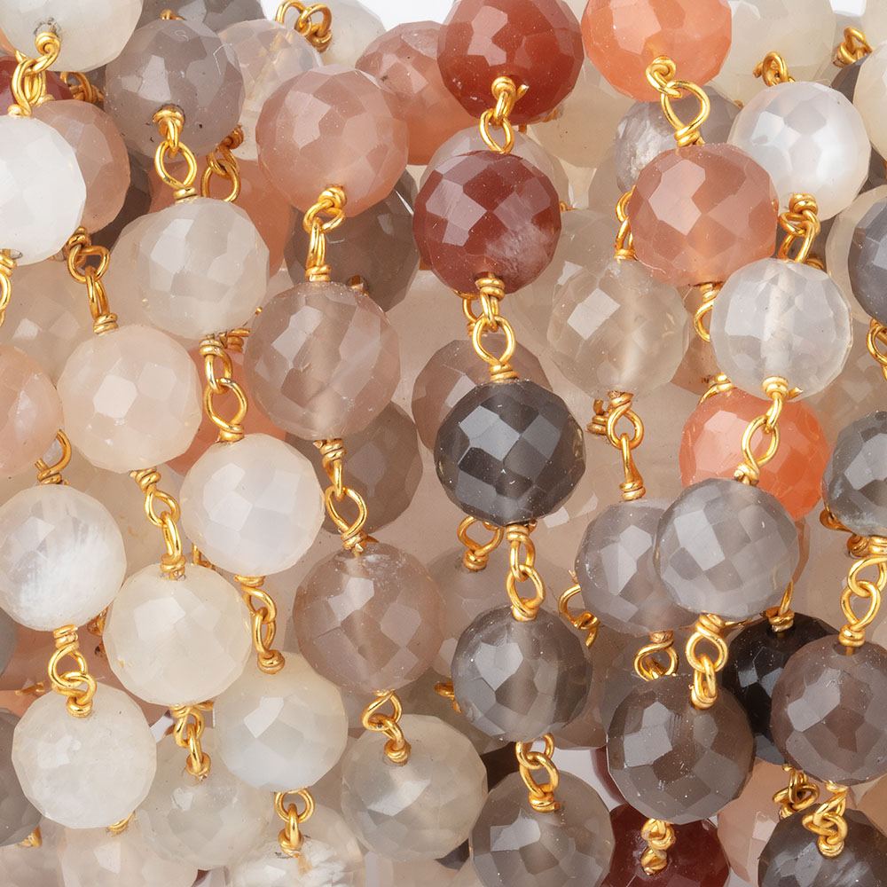 6mm Multi Moonstone faceted round Vermeil Chain by the foot 27 beads - BeadsofCambay.com
