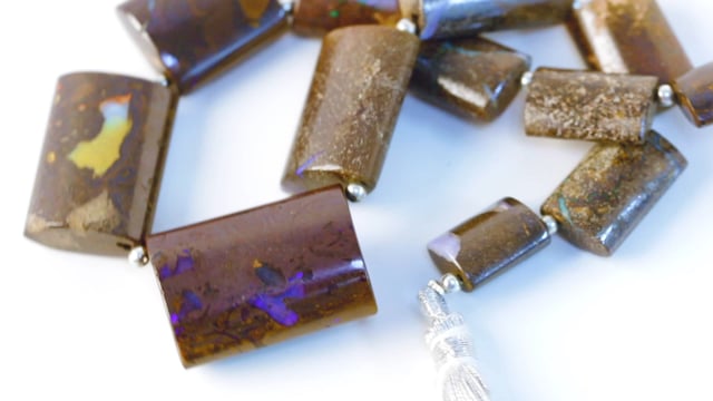 BeadsofCambay 11.5x9-23.5x17mm Australian Boulder Opal plain oval tube beads 8.5 inch 12 pieces AA