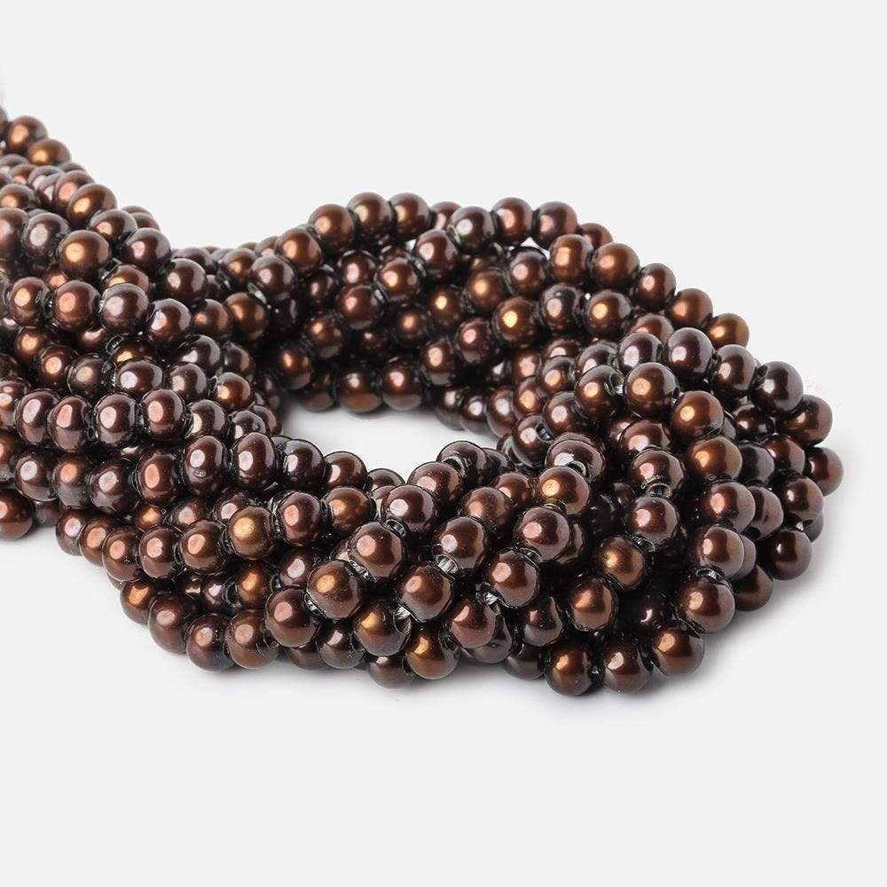 7mm - 8mm Chocolate Off Round Large Hole Pearls 2.5mm inside diameter, 15 inch, 30 pieces - Beadsofcambay.com