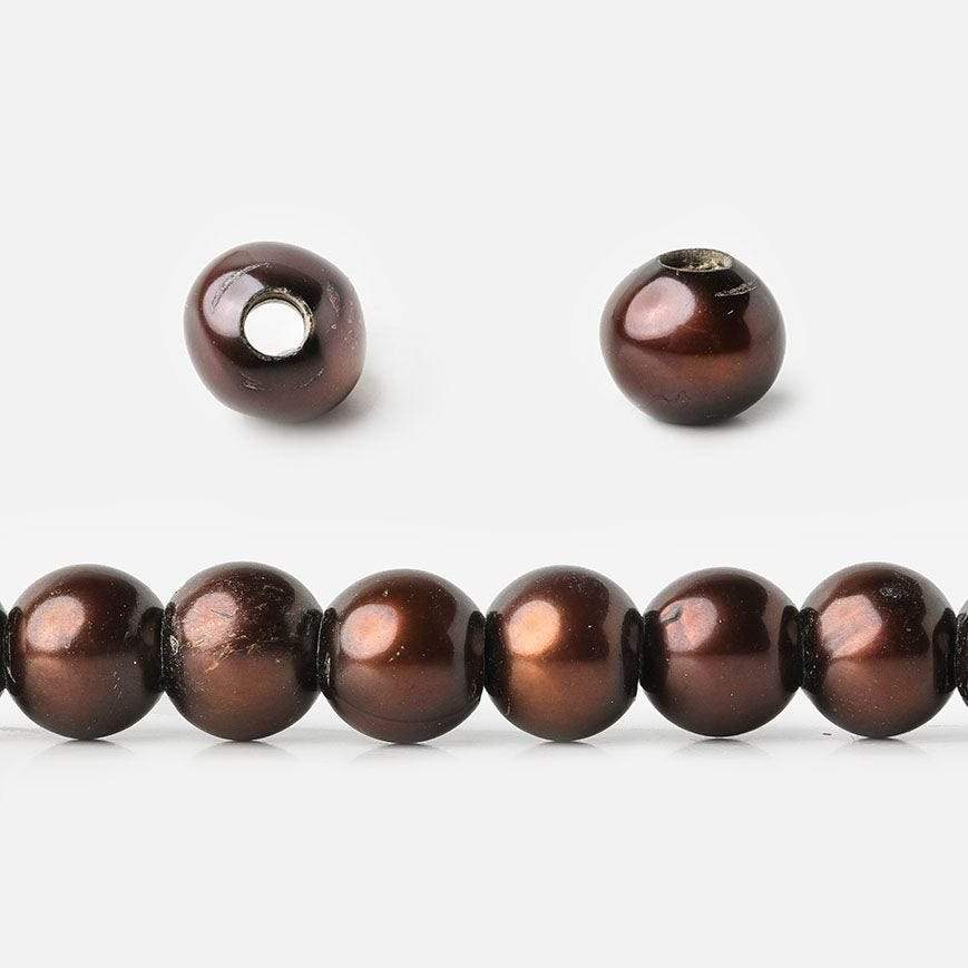 7mm - 8mm Chocolate Off Round Large Hole Pearls 2.5mm inside diameter, 15 inch, 30 pieces - Beadsofcambay.com