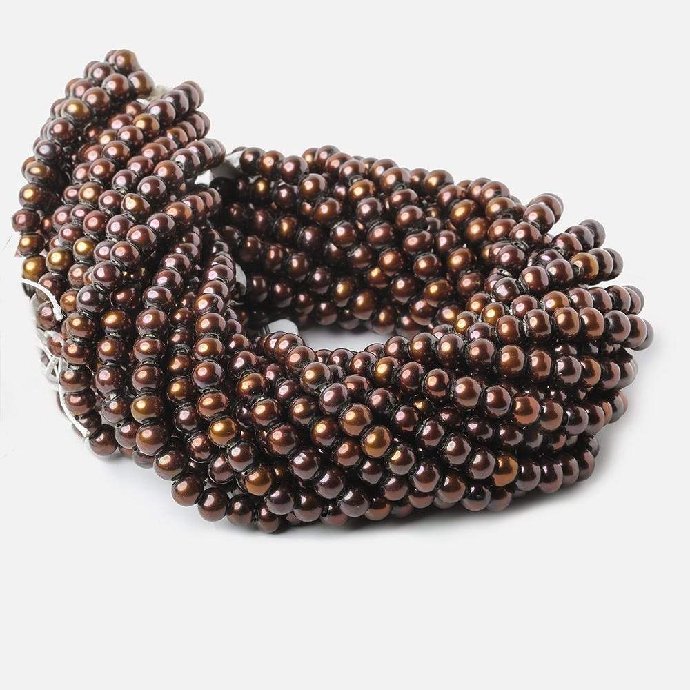 7mm - 8mm Milk Chocolate Large Hole Off Round Pearl 2.5mm drill hole, 15 inch, 64 pieces - Beadsofcambay.com