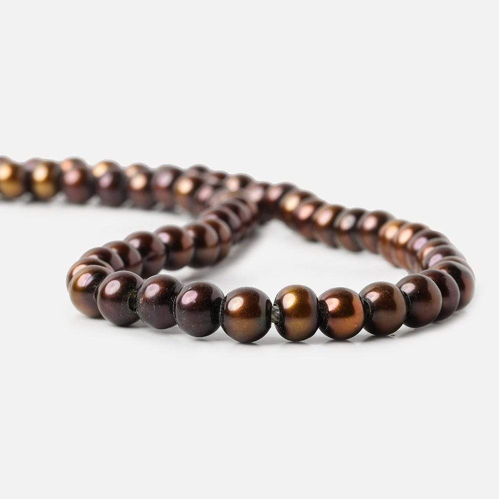 7mm - 8mm Milk Chocolate Large Hole Off Round Pearl 2.5mm drill hole, 15 inch, 64 pieces - Beadsofcambay.com