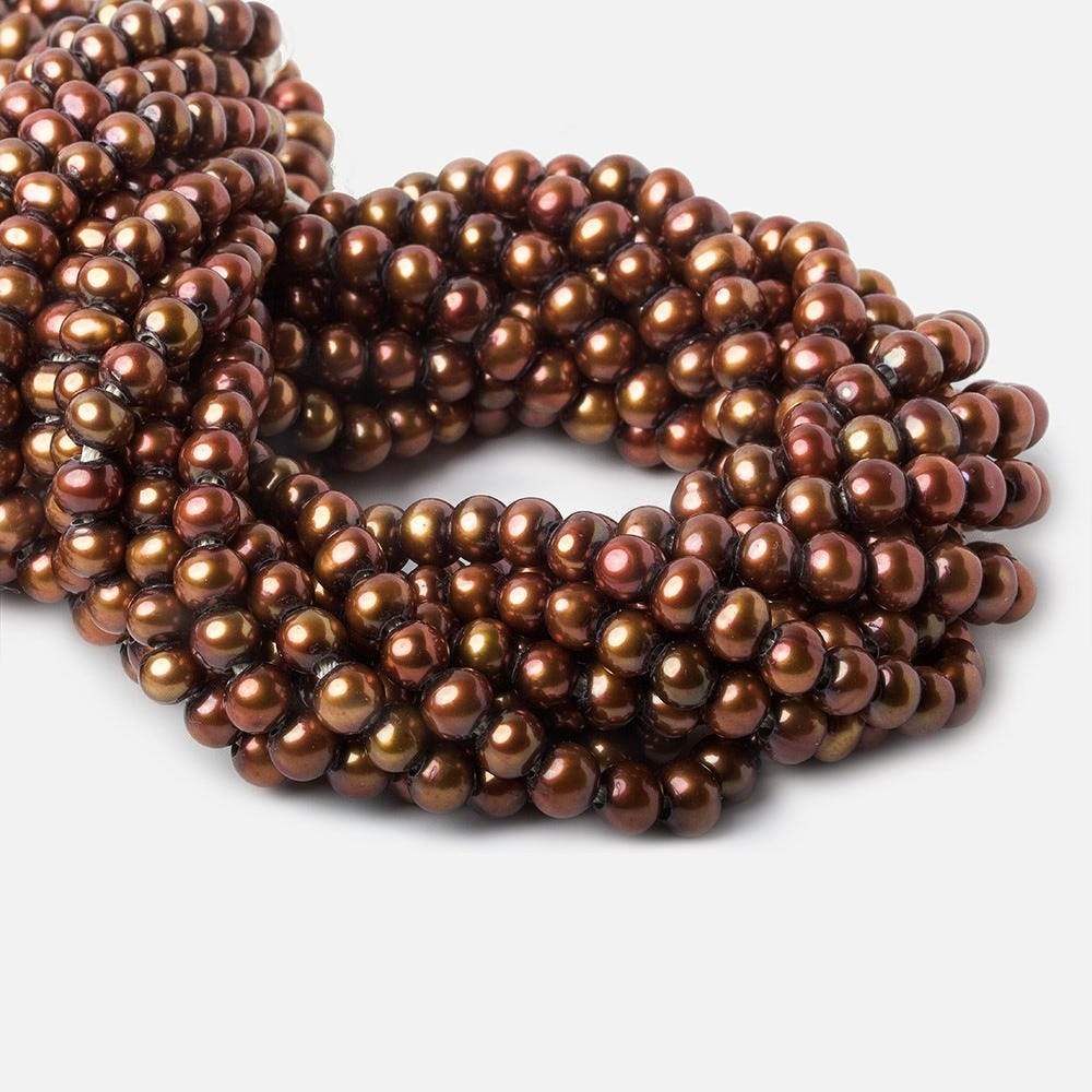 7mm - 8mm Nutmeg Brown Large Hole Off Round Pearl 2.5mm drill hole, 15 inch, 64 pieces - Beadsofcambay.com
