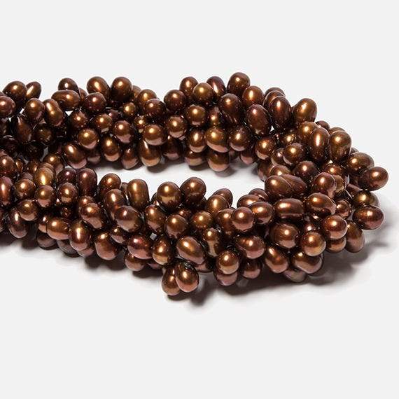 7mm - 9mm Bronze Top Drilled Oval Pearls, 15 inch - Beadsofcambay.com