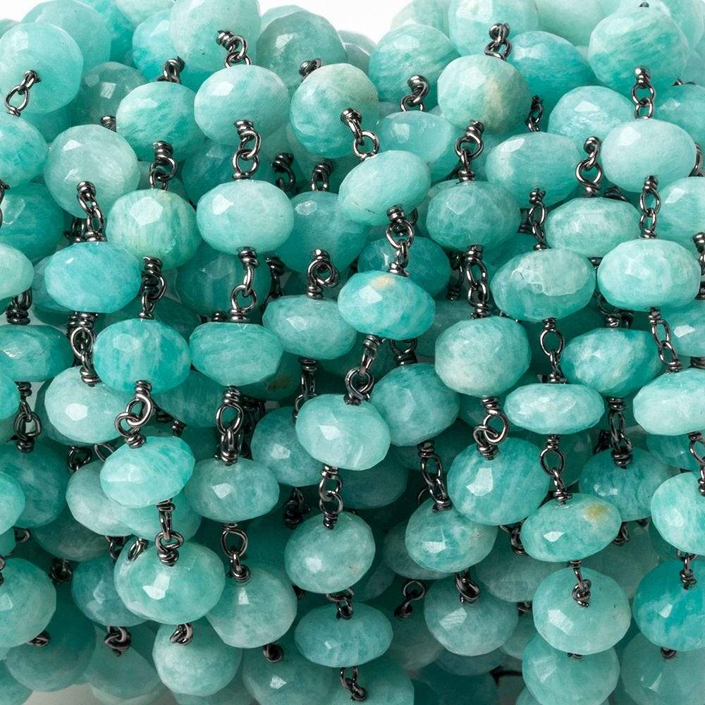 7mm Amazonite faceted rondelle Oxidized .925 Silver Chain by the foot 35 pieces - Beadsofcambay.com