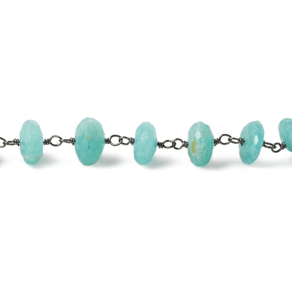 7mm Amazonite faceted rondelle Oxidized .925 Silver Chain by the foot 35 pieces - Beadsofcambay.com
