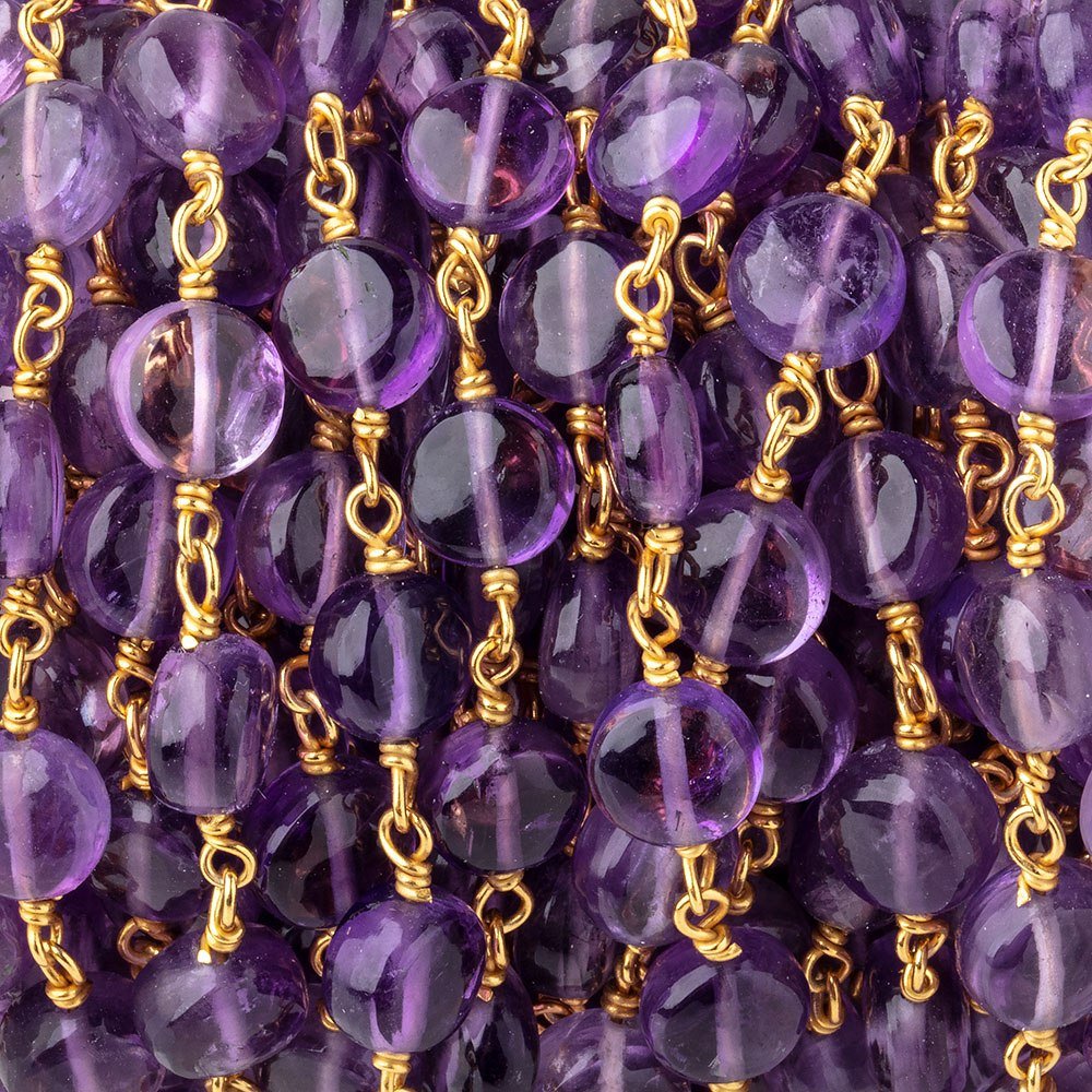 7mm Amethyst Plain Coin Beads on Vermeil Chain - Beadsofcambay.com