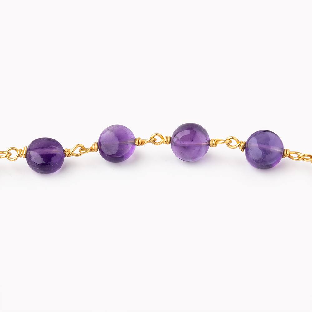 7mm Amethyst Plain Coin Beads on Vermeil Chain - Beadsofcambay.com