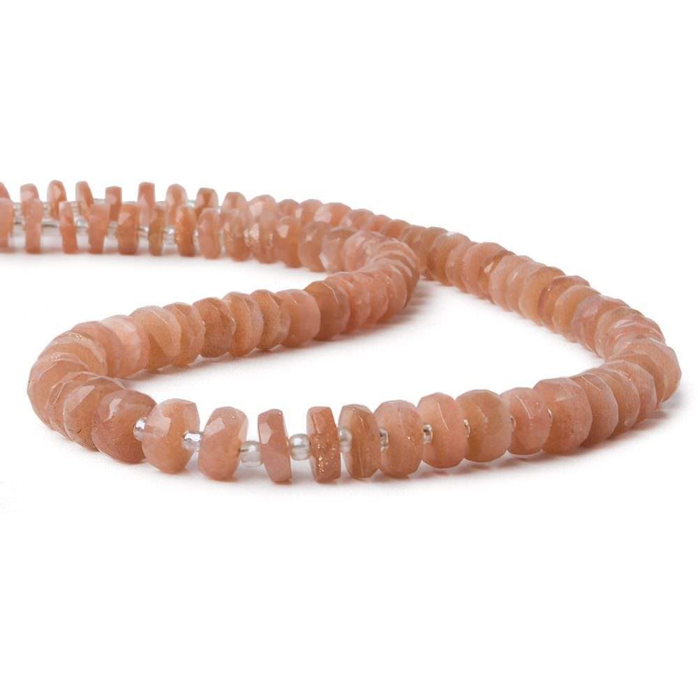 6.5mm Angel Skin Peach Moonstone faceted heshi beads 16 inch 100 pieces - Beadsofcambay.com