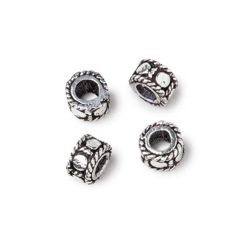 7mm Antiqued Silver Plated Copper Dotted Cylinder Tube Set of 4 Beads - Beadsofcambay.com
