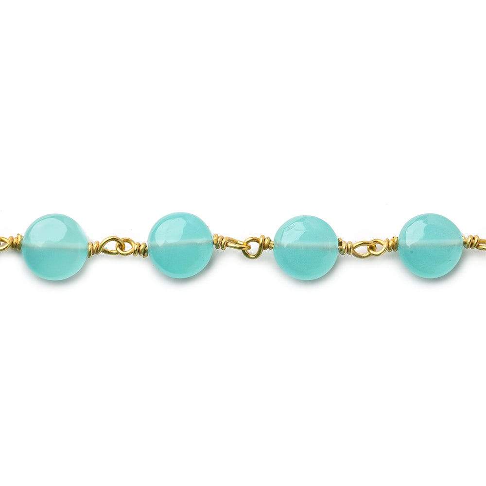 7mm Aqua Blue Chalcedony plain coin Vermeil Chain by the foot - Beadsofcambay.com