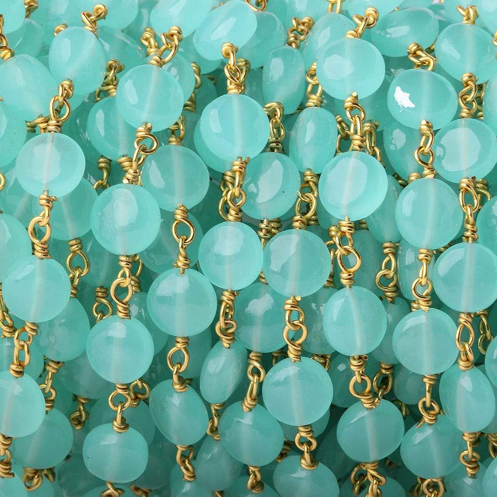 7mm Aqua Blue Chalcedony plain coin Vermeil Chain by the foot - Beadsofcambay.com