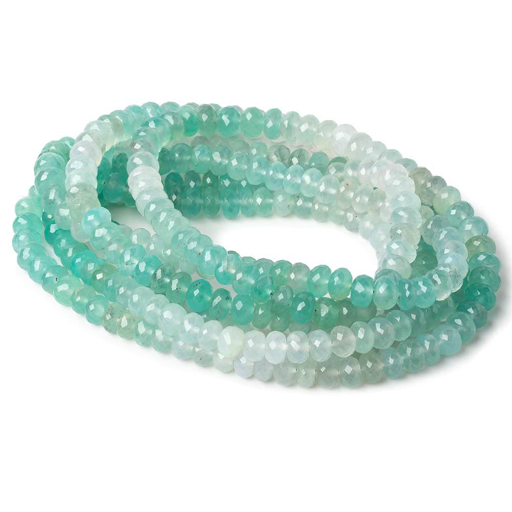 7mm Aqua Green Chalcedony faceted rondelles 18 inches 100 beads AAA - Beadsofcambay.com