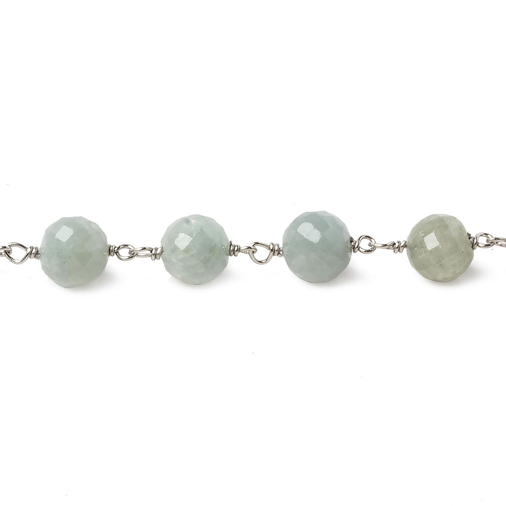 7mm Aquamarine faceted round .925 Silver Chain by the foot 27 pieces - Beadsofcambay.com