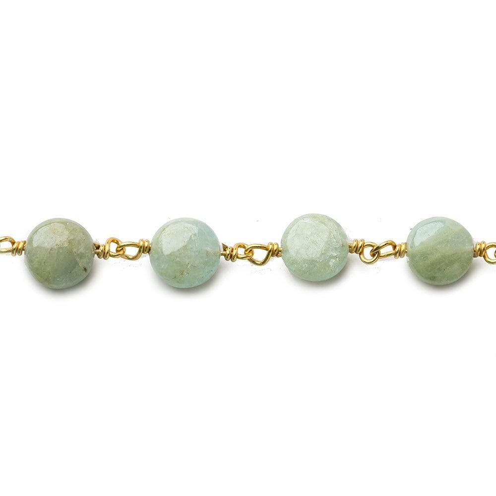 7mm Aquamarine plain coin Vermeil Chain by the foot - Beadsofcambay.com