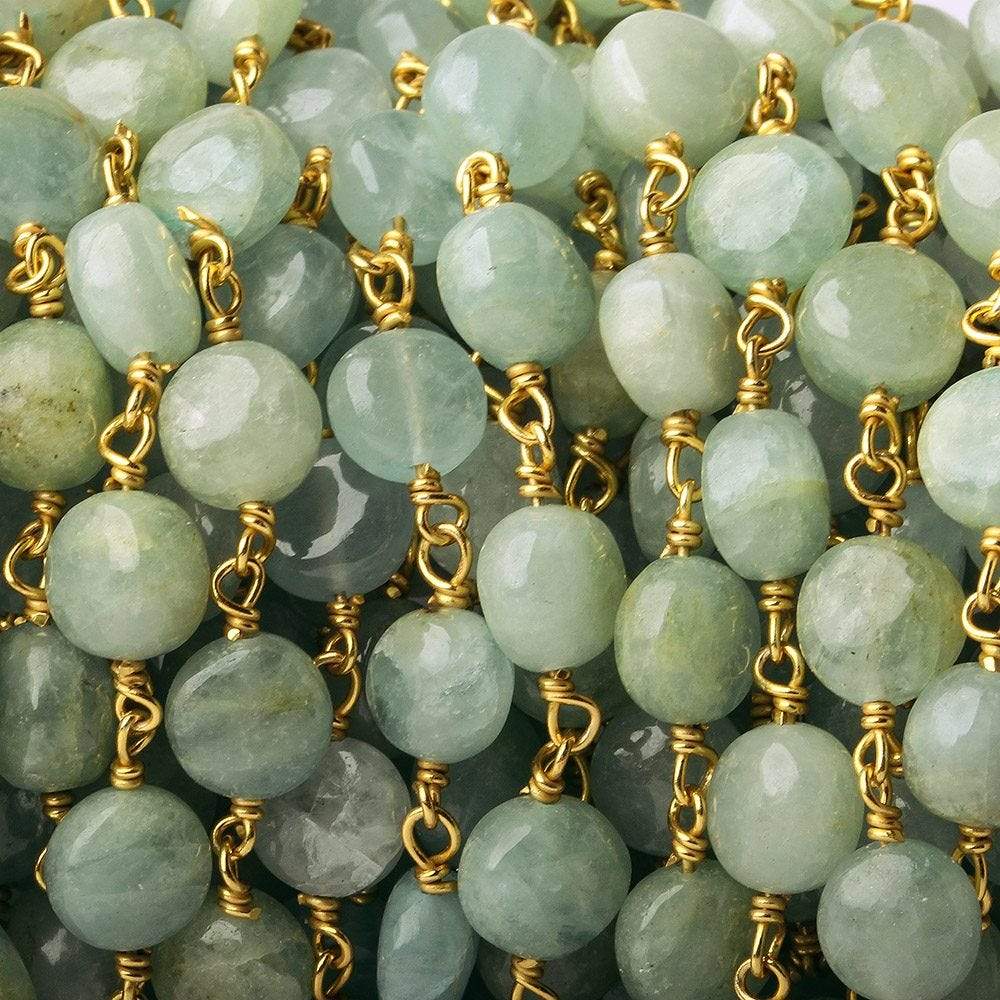 7mm Aquamarine plain coin Vermeil Chain by the foot - Beadsofcambay.com