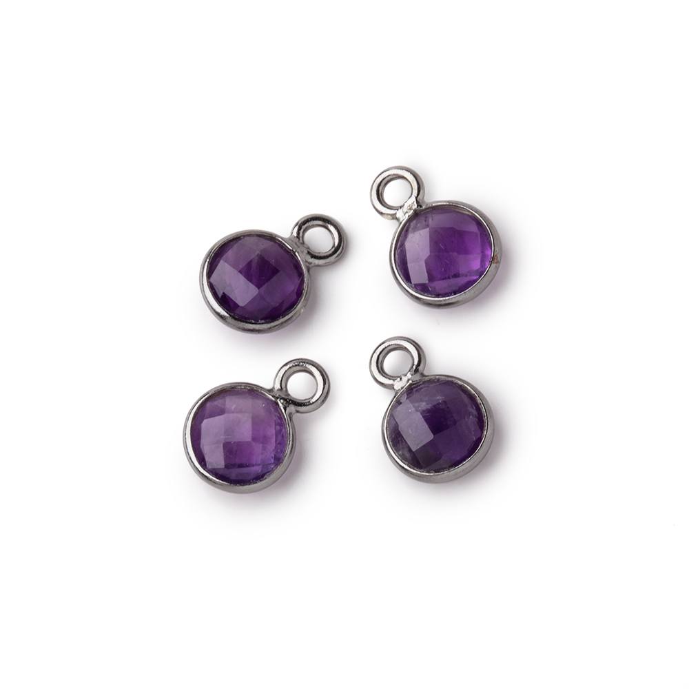 7mm Black Gold Bezel Amethyst Faceted Coin Focal Pendants Set of 4 pieces - Beadsofcambay.com