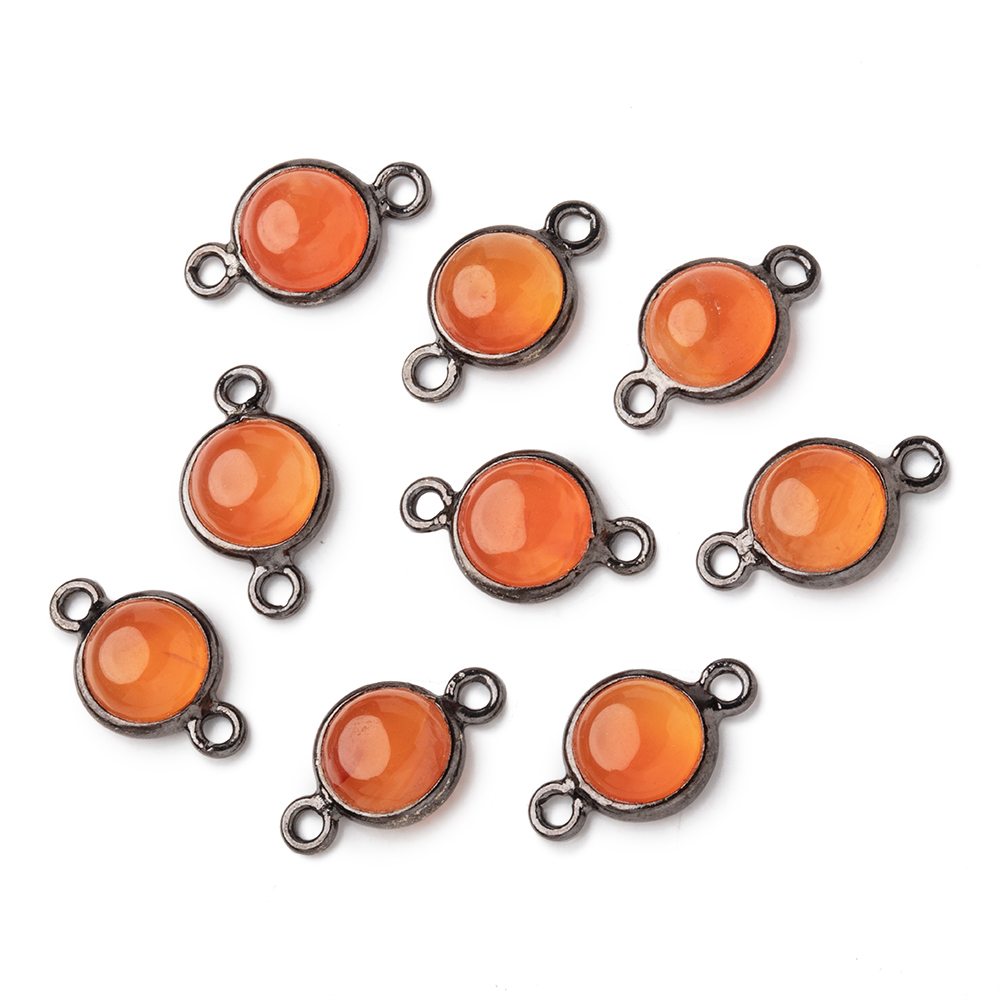 7mm Black Gold Bezel Carnelian Plain Coin Focal Connector 1 piece - Beadsofcambay.com