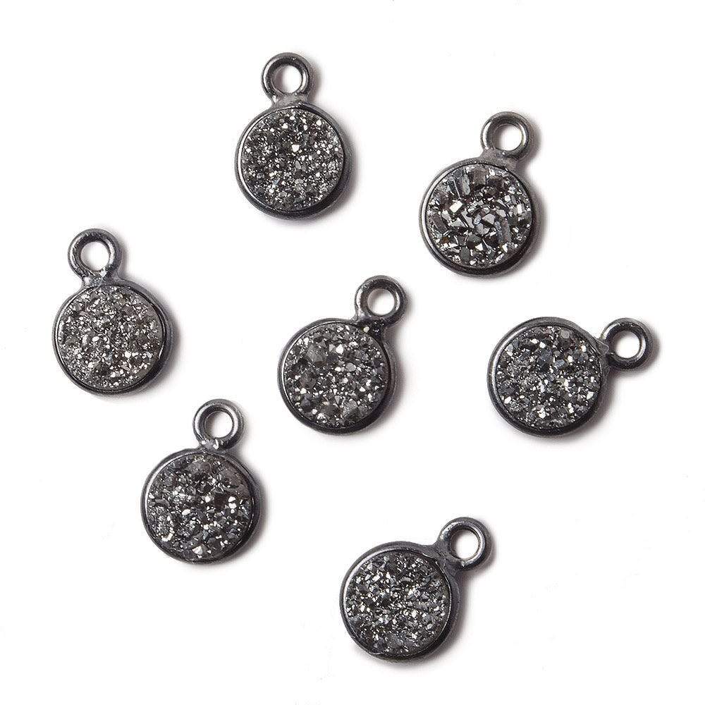 7mm Black Gold Bezel Metallic Platinum Drusy Coin Pendant 1 piece - Beadsofcambay.com