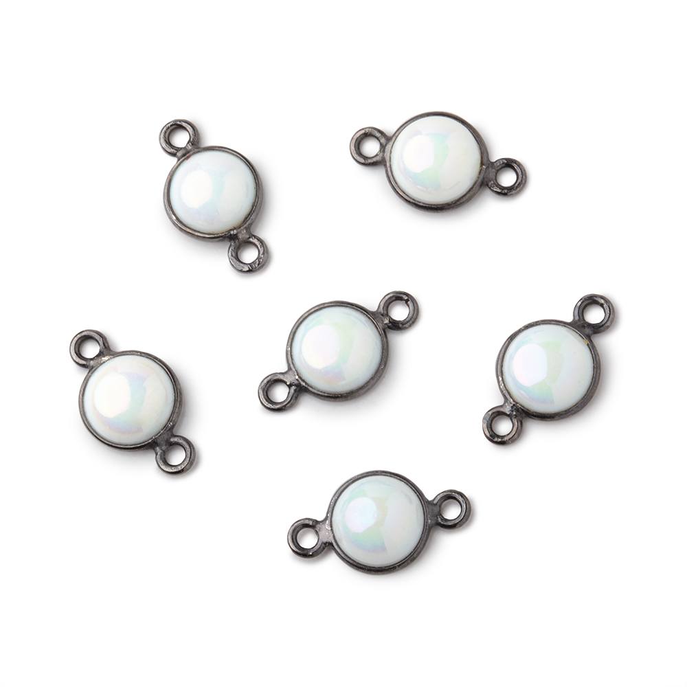 7mm Black Gold Bezel Mystic Opal Coin Cabochon Connector 1 piece - Beadsofcambay.com