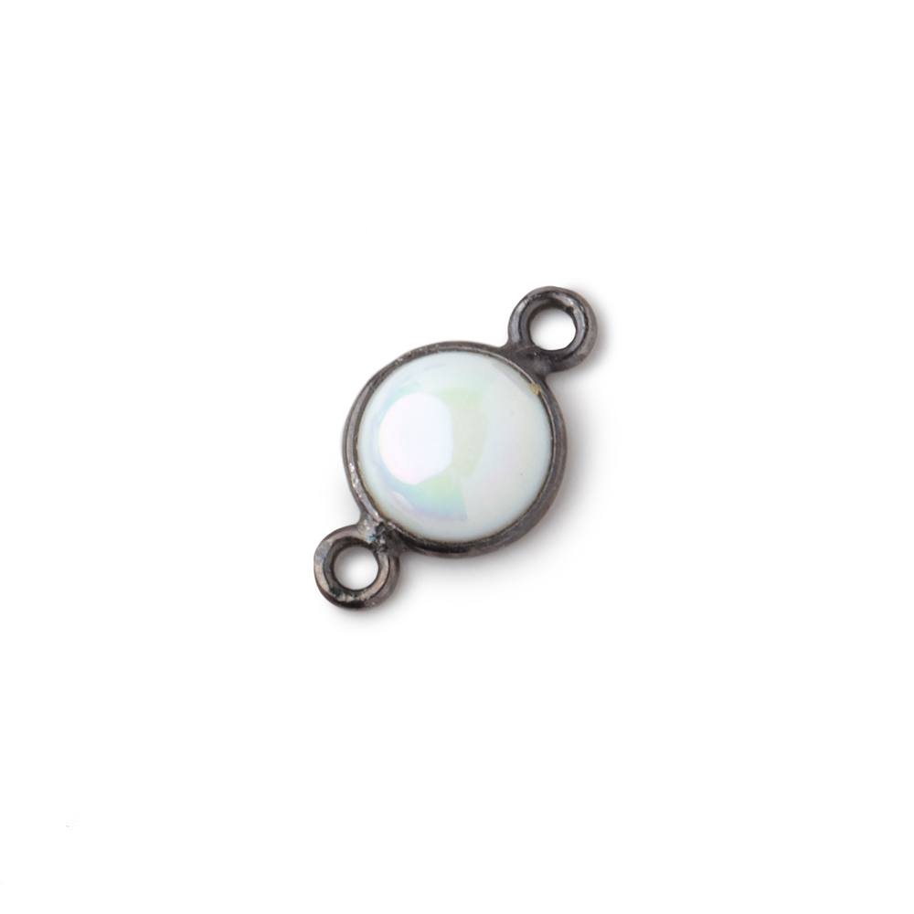 7mm Black Gold Bezel Mystic Opal Coin Cabochon Connector 1 piece - Beadsofcambay.com