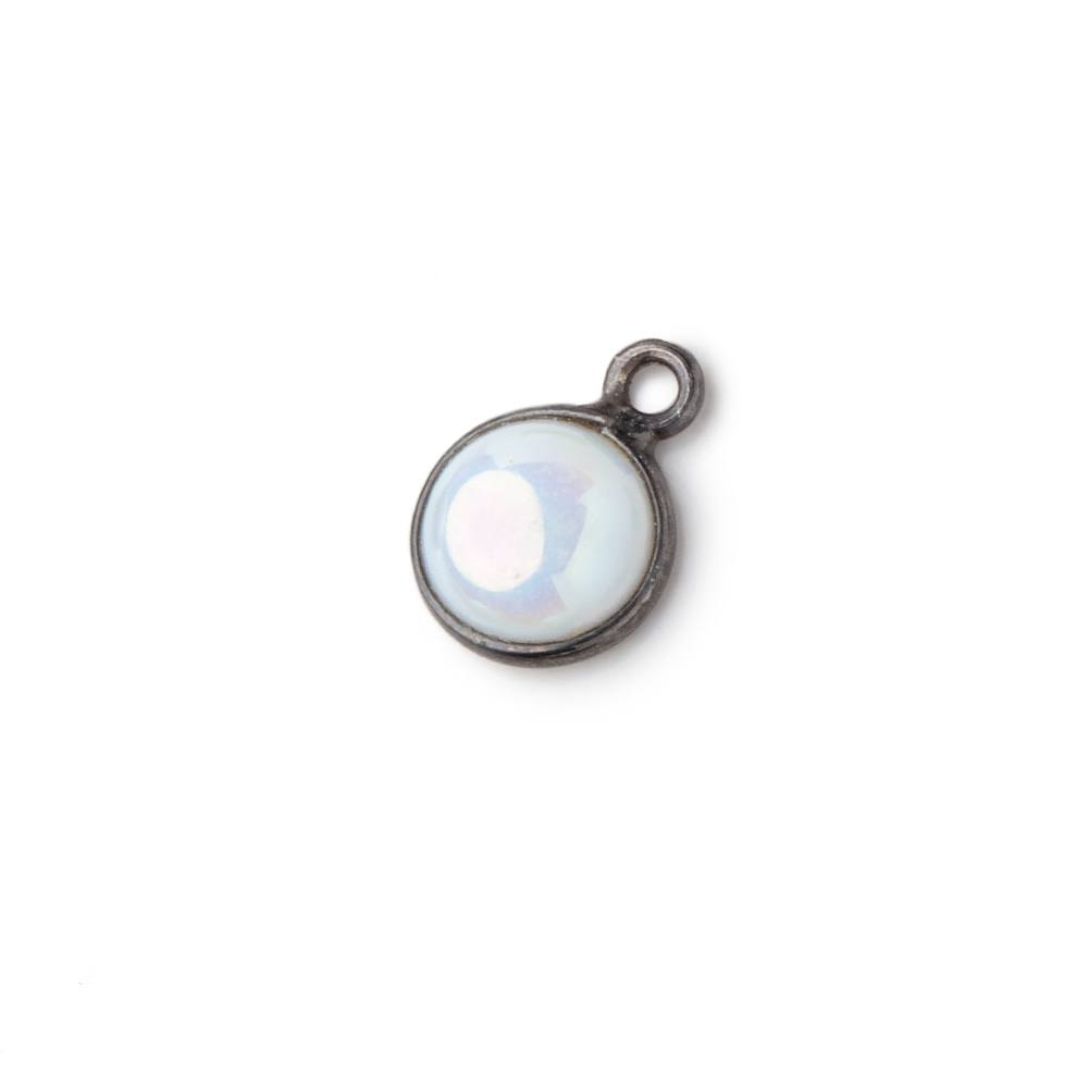 7mm Black Gold Bezel Mystic Opal Coin Cabochon Pendant 1 piece - Beadsofcambay.com