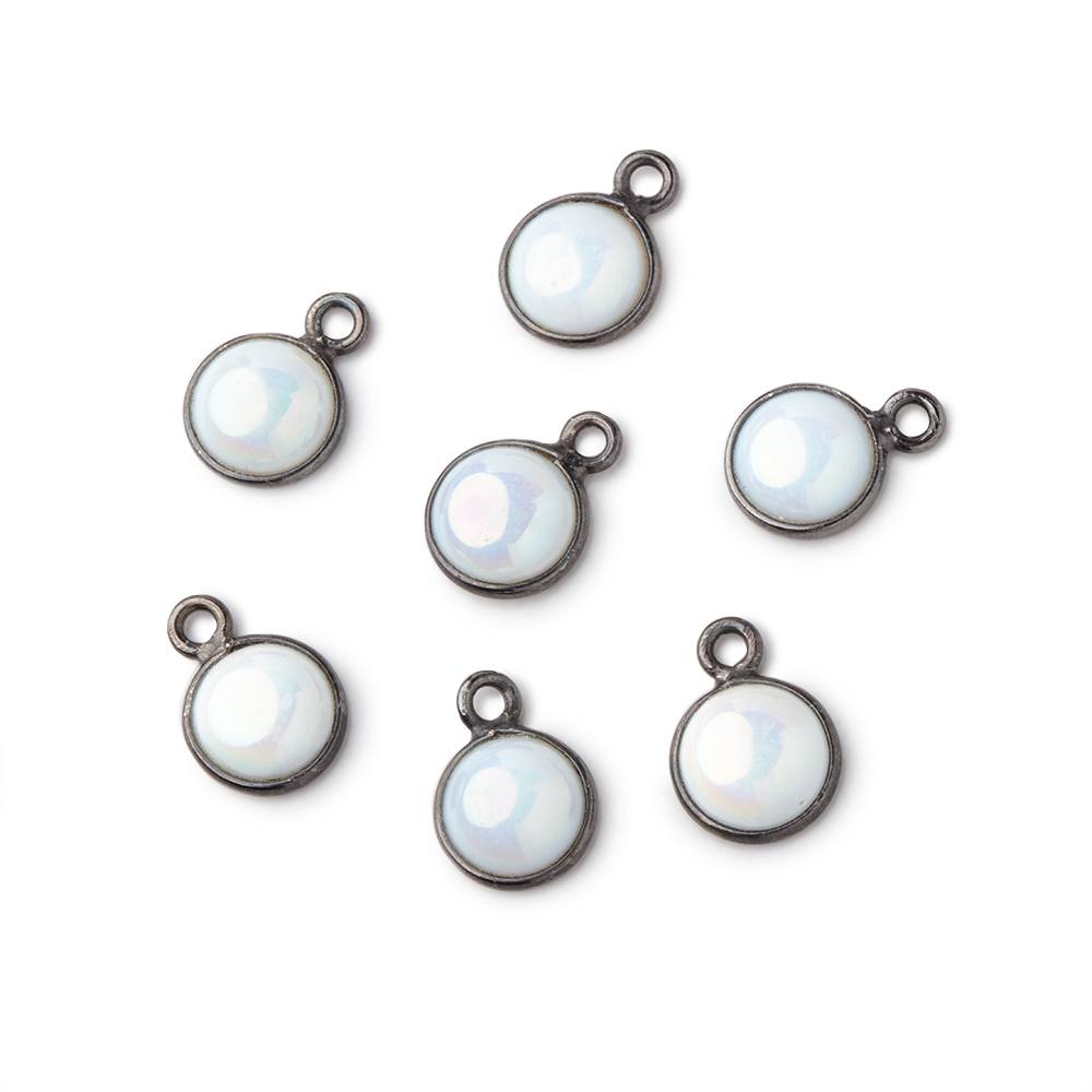 7mm Black Gold Bezel Mystic Opal Coin Cabochon Pendant 1 piece - Beadsofcambay.com