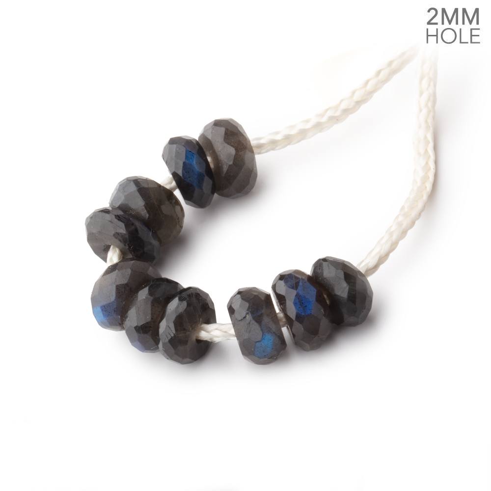 7mm Black Labradorite 2mm Large Hole Faceted Rondelle Bead Set of 10 - Beadsofcambay.com