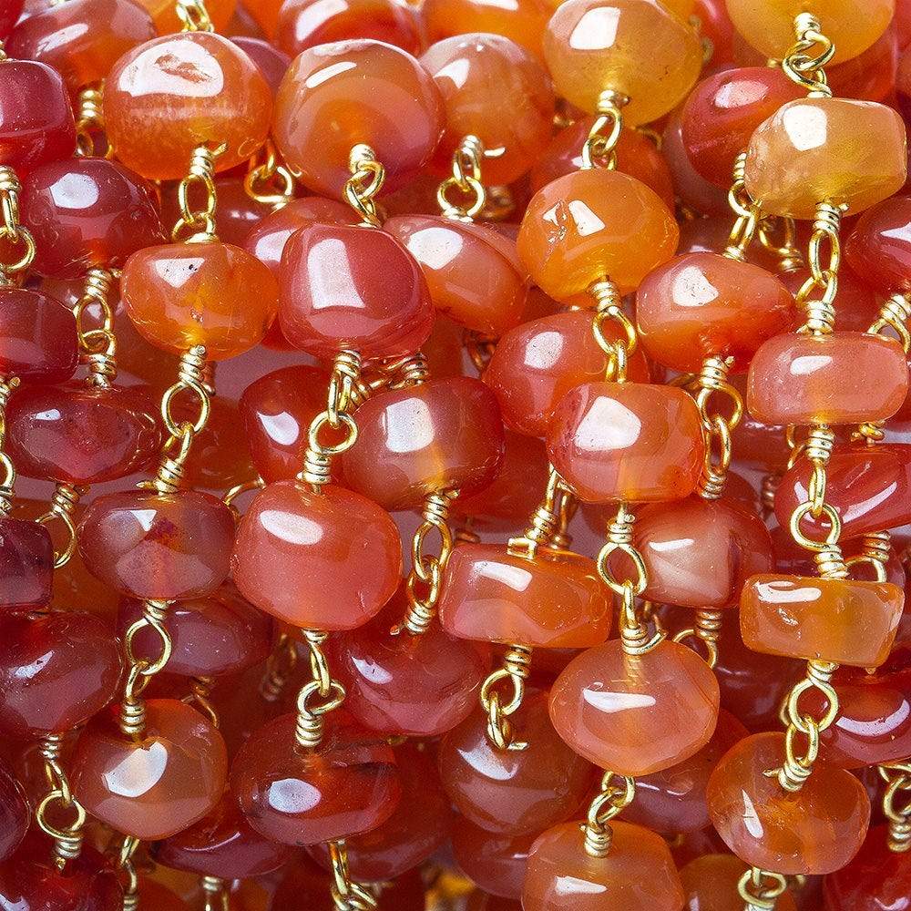 7mm Carnelian Agate plain rondelle Gold plated Chain by the foot - Beadsofcambay.com