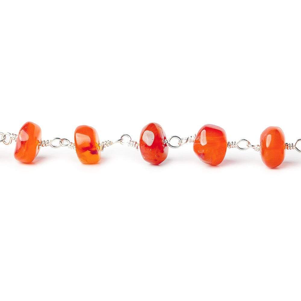 7mm Carnelian Agate plain rondelle Silver plated Chain by the foot - Beadsofcambay.com