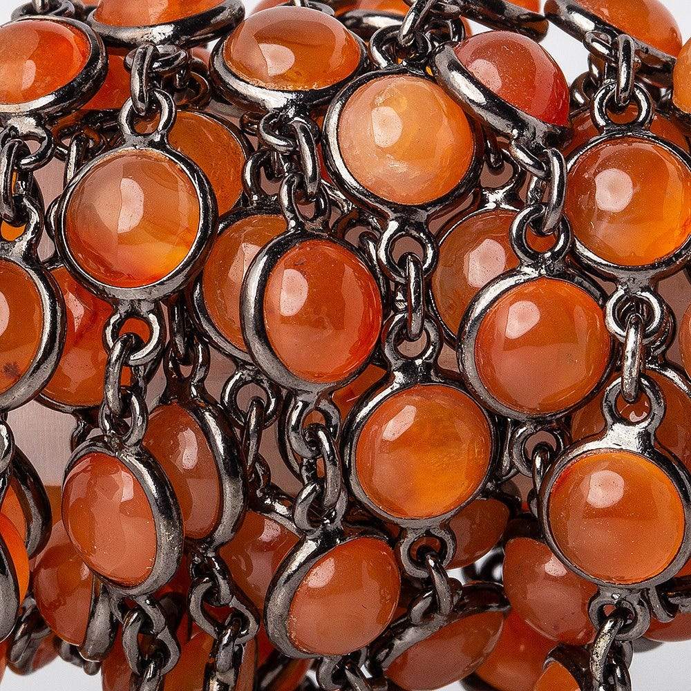 7mm Carnelian Black Gold Bezel Chain by the foot - Beadsofcambay.com