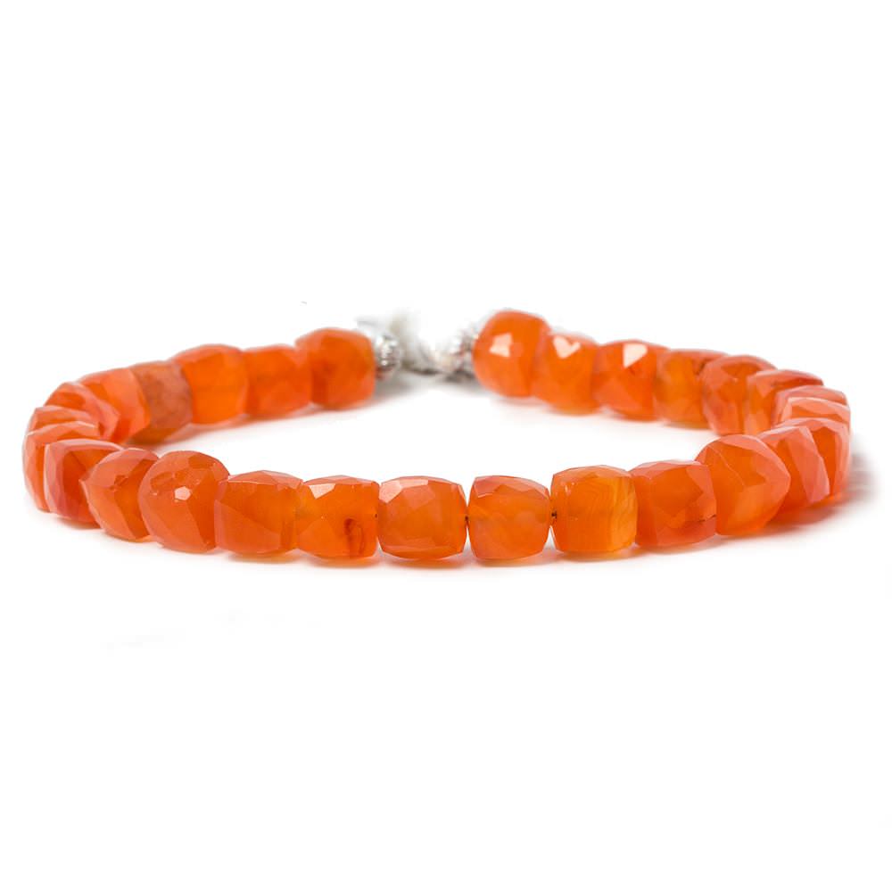 7mm Carnelian faceted cube beads 8 inch 30 pieces - Beadsofcambay.com