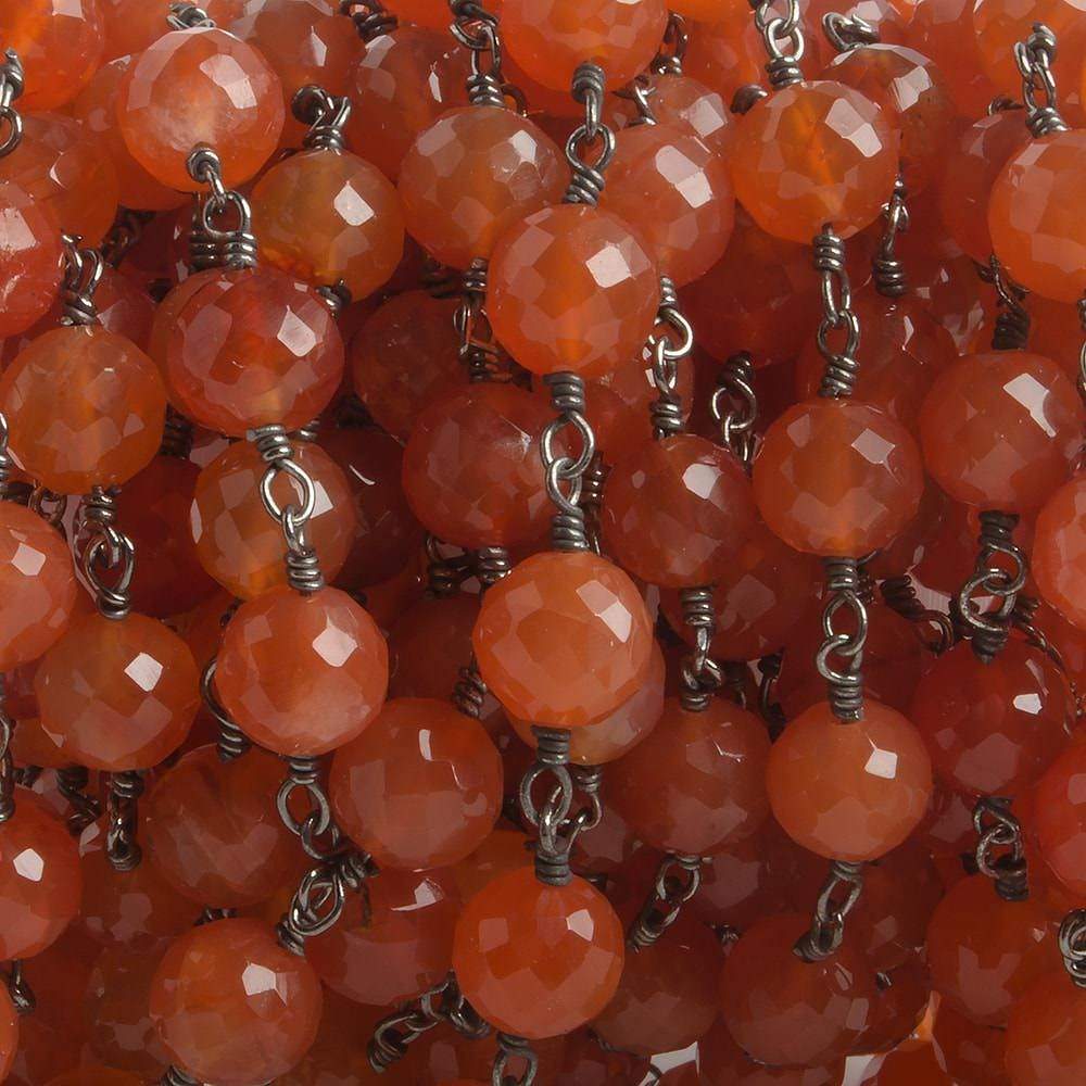 7mm Carnelian faceted round Black Gold .925 Silver Chain by the foot 24 pieces - Beadsofcambay.com