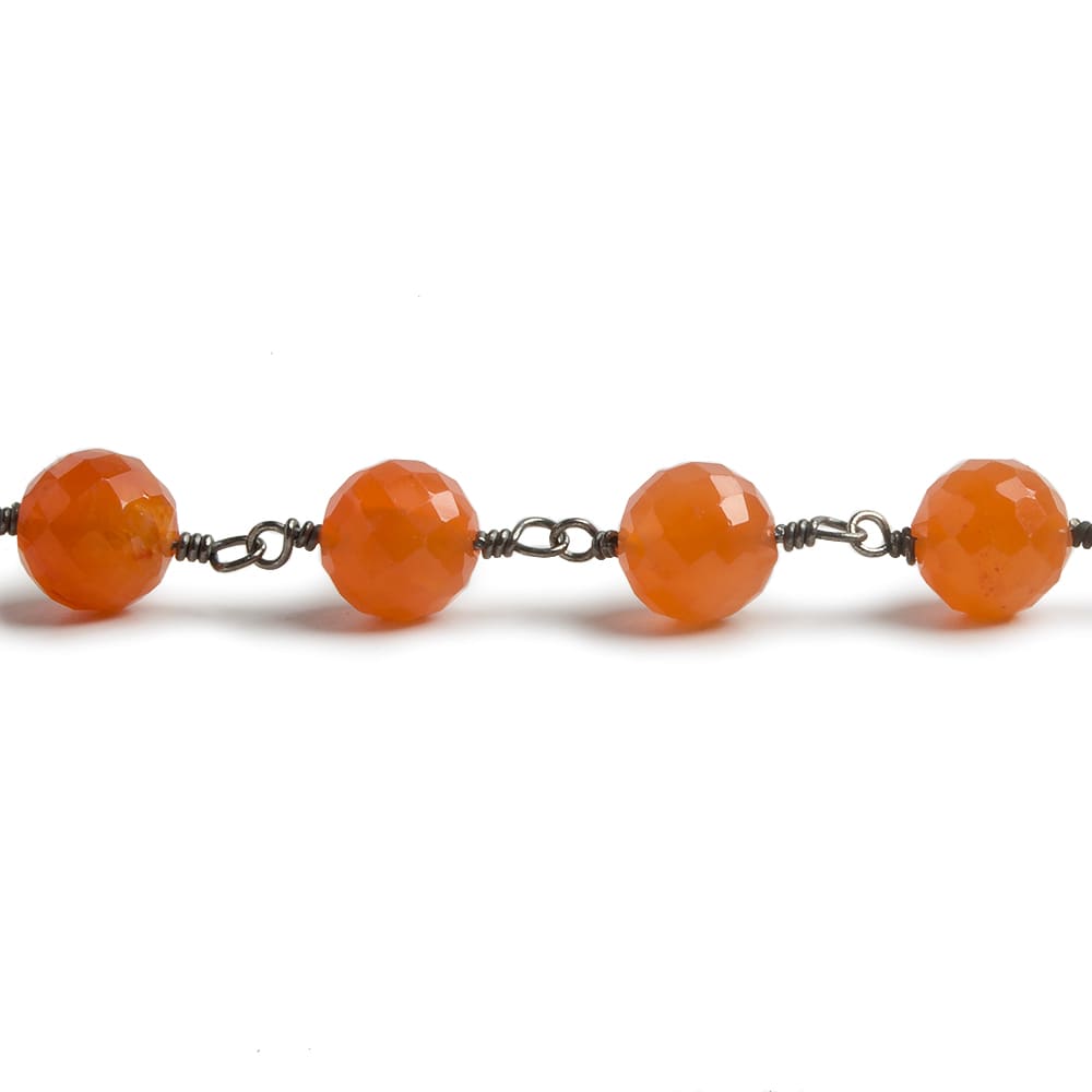 7mm Carnelian faceted round Black Gold .925 Silver Chain by the foot 24 pieces - Beadsofcambay.com