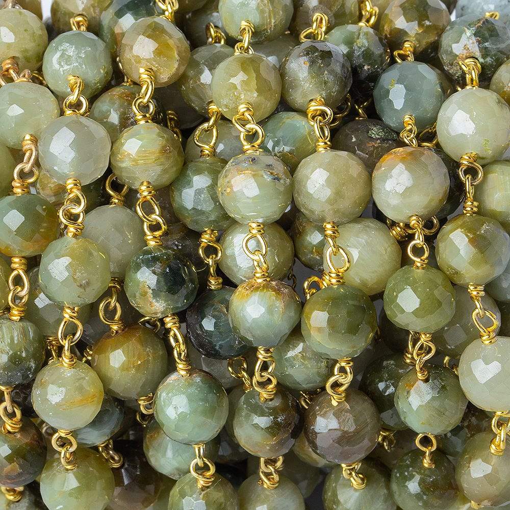 7mm Cat's Eye Green Quartz faceted round Vermeil Chain by the foot - Beadsofcambay.com